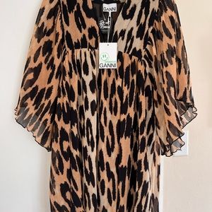 GANNI leopard print mini dress (plisse crepe de chine), size S/M